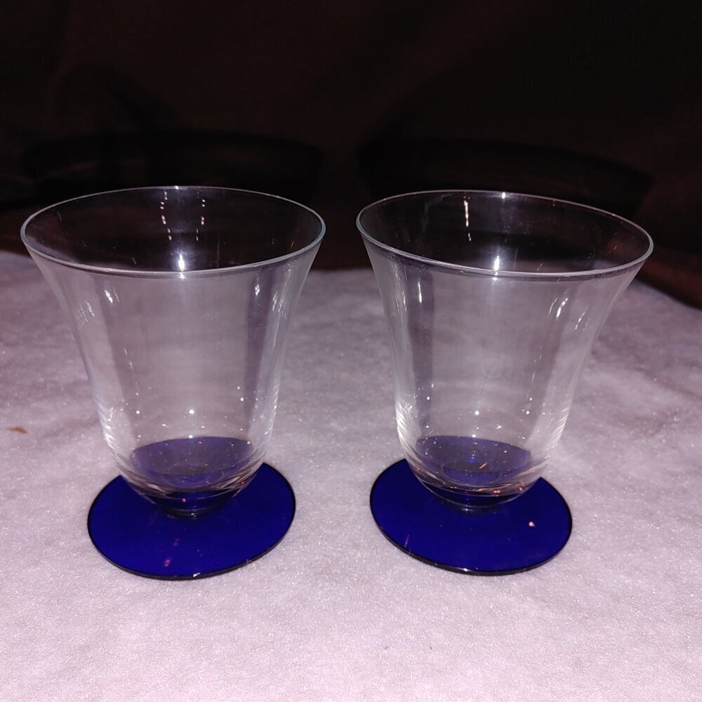 Vintage Cobalt Blue Juice Glasses Footed Stem